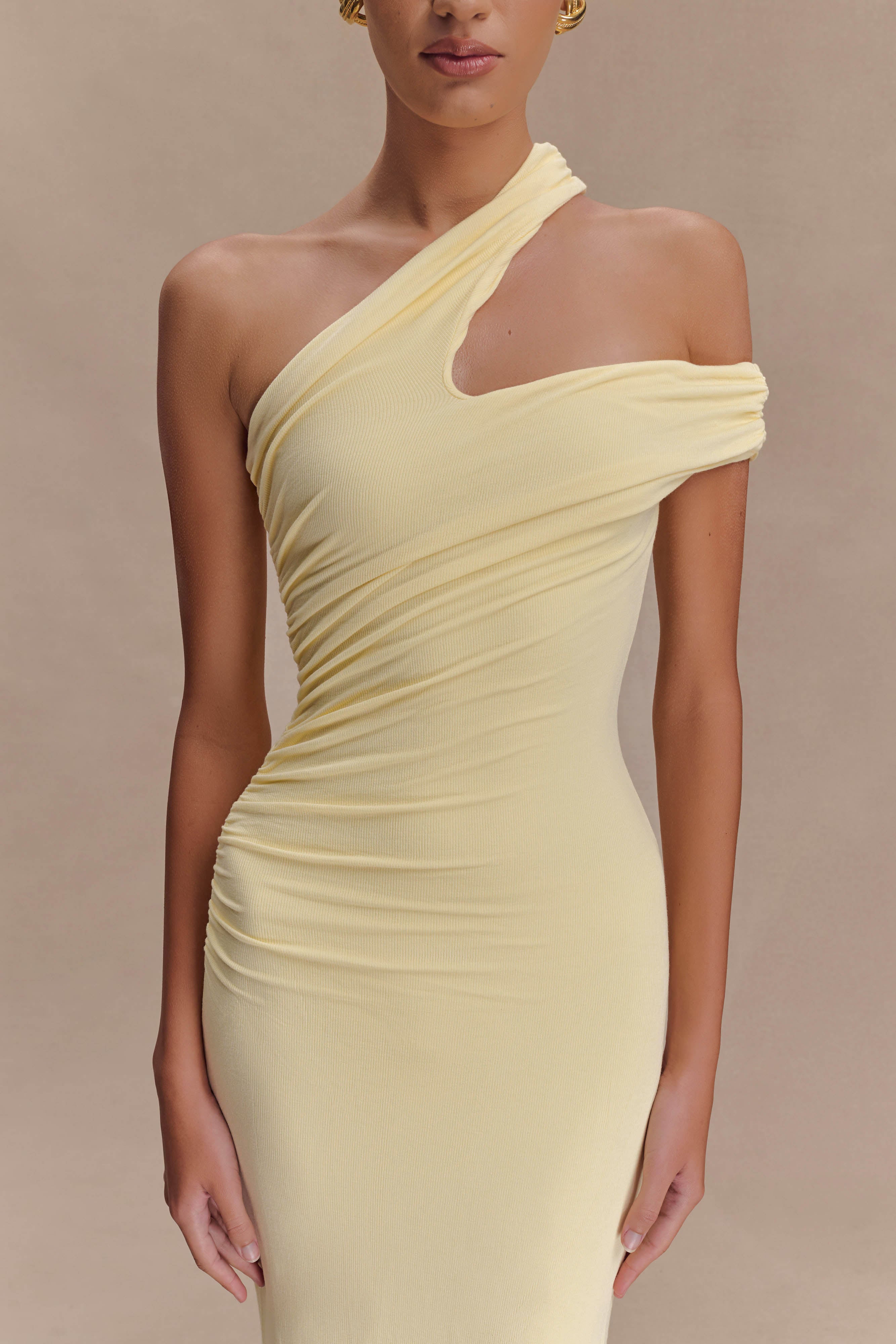 Anastasia One Shoulder Modal Midi Dress in Pale Lemon – Chic&Drifts