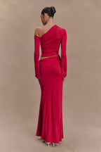 Ainsley Asymmetrical Maxi Skirt With Floral Hardware in Fuchsia Pink – Chic&Drifts