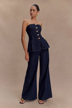 Lennox Strapless Long Line Button Top in Indigo Blue – Chic&Drifts