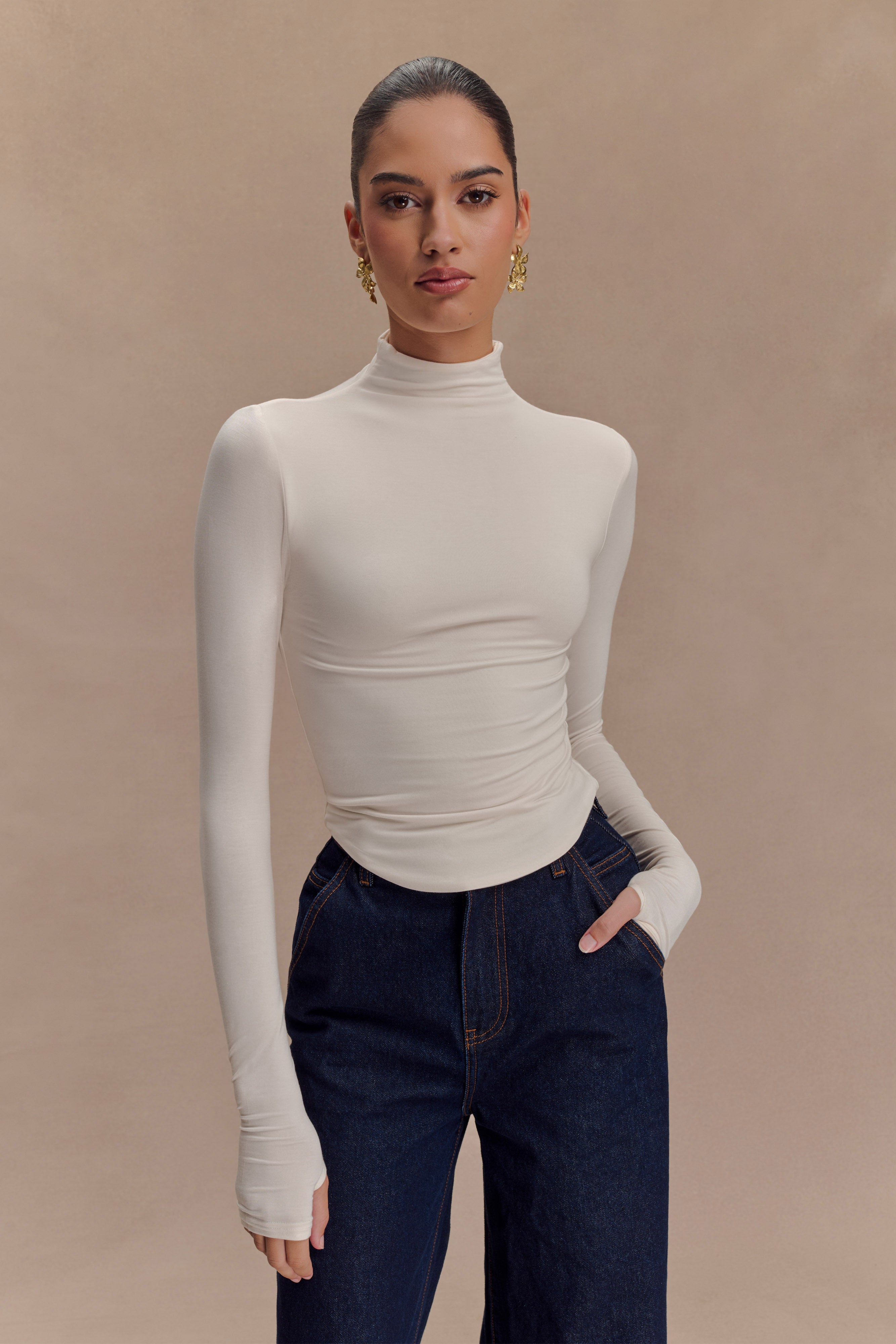 Ember Modal Long Sleeve High Neck Top in Ivory – Chic&Drifts