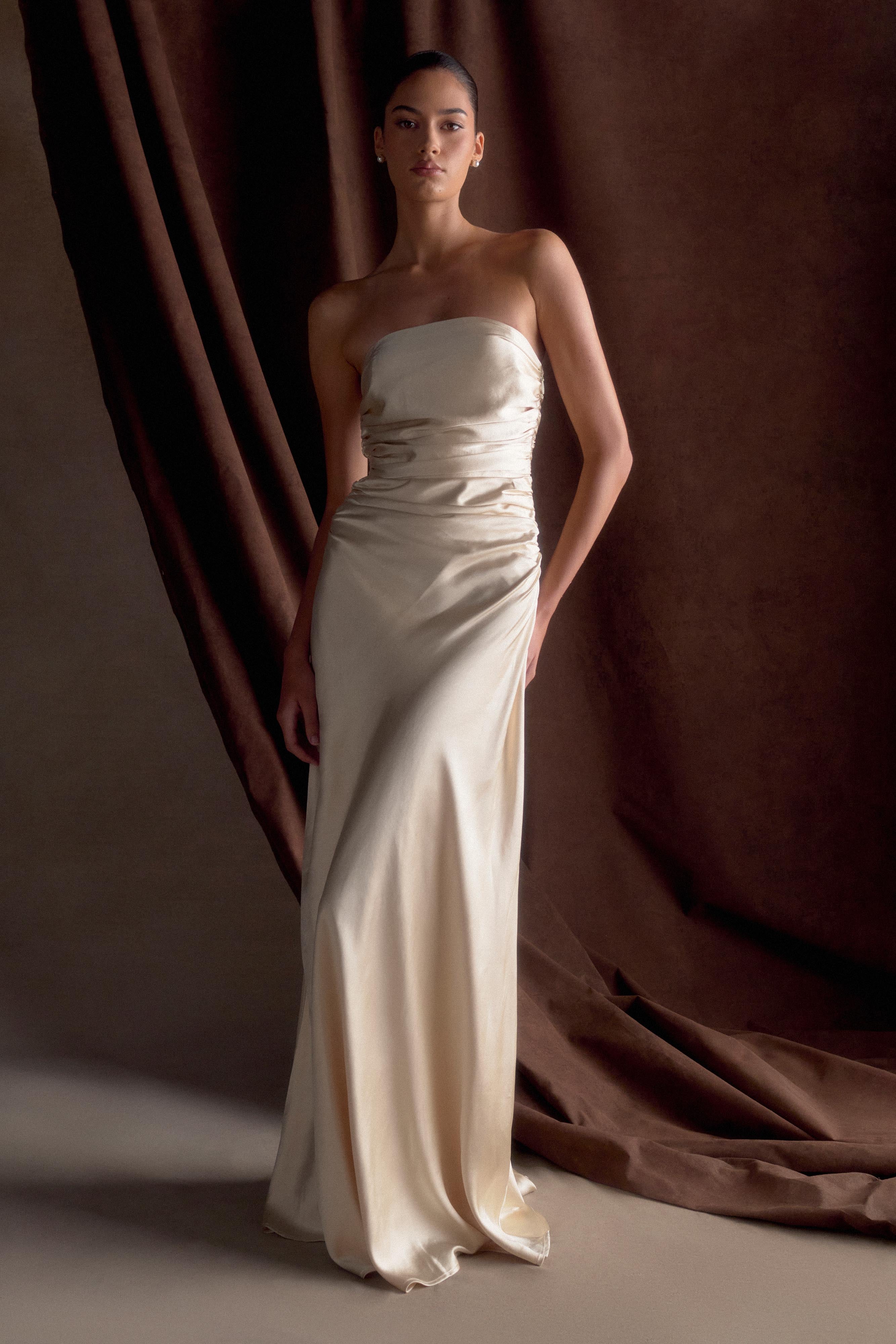 Cedar Strapless Satin Maxi Dress