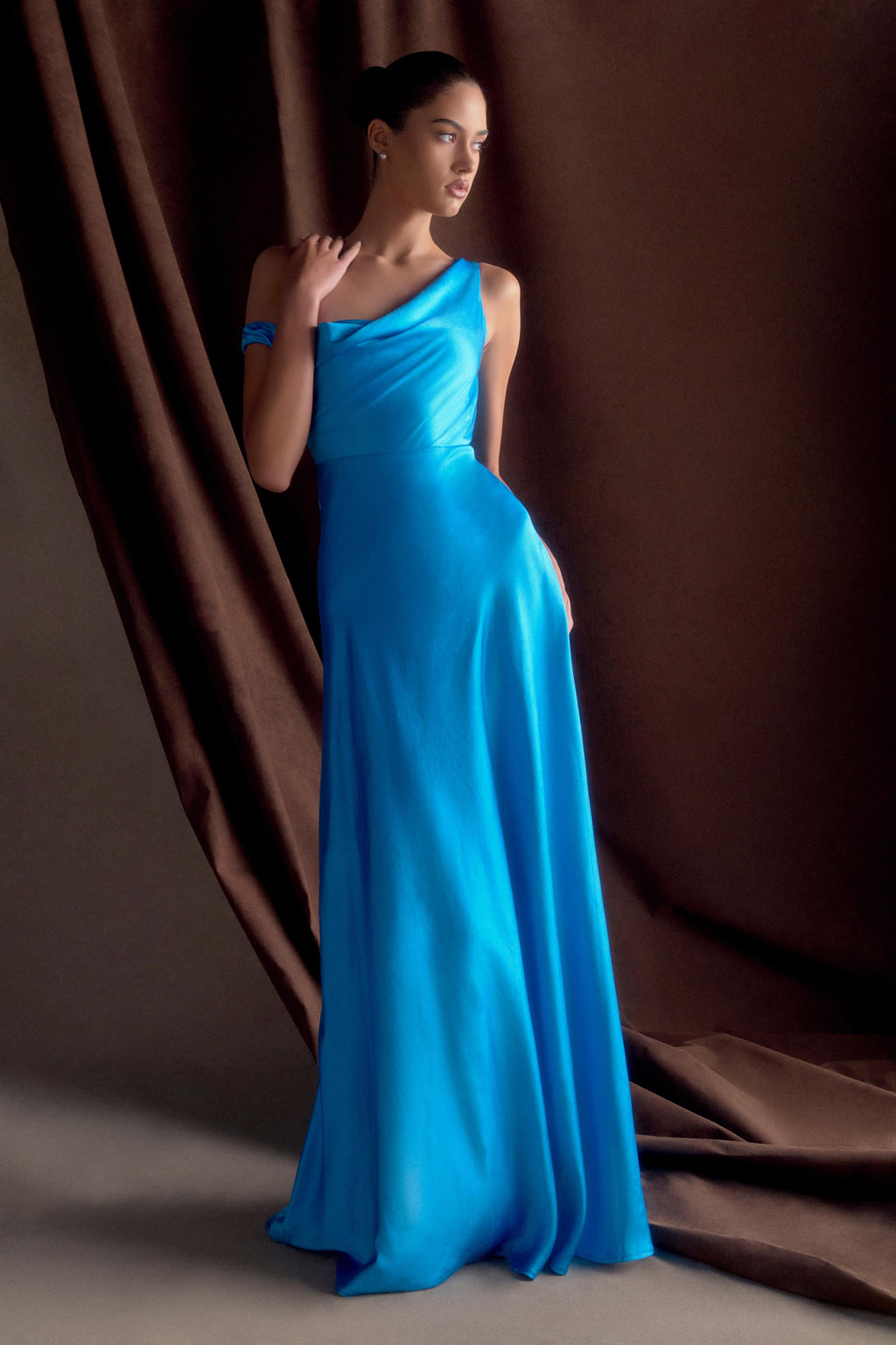 Jacinta One Shoulder Maxi Dress in Cyan Blue – Chic&Drifts