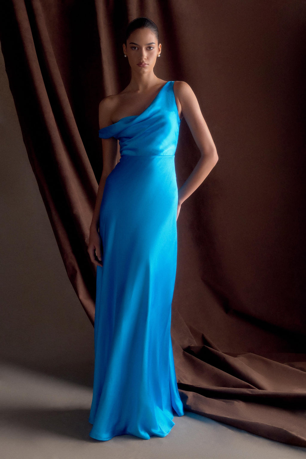 Jacinta One Shoulder Maxi Dress in Cyan Blue – Chic&Drifts
