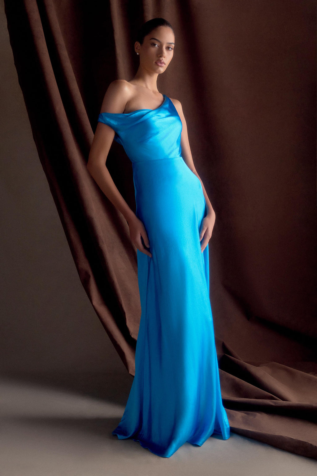 Jacinta One Shoulder Maxi Dress in Cyan Blue – Chic&Drifts