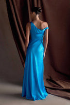 Jacinta One Shoulder Maxi Dress in Cyan Blue – Chic&Drifts