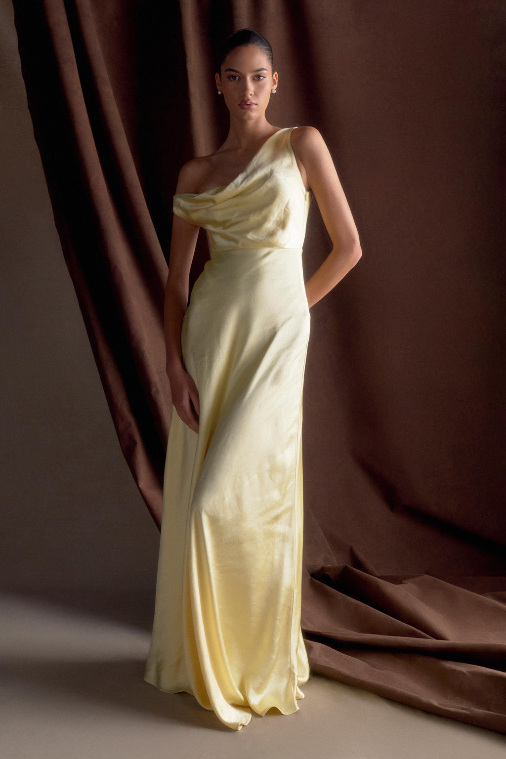 Jacinta One Shoulder Maxi Dress in Pastel Lemon – Chic&Drifts