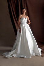 Delphine Satin Strapless Maxi Gown in White – Chic&Drifts
