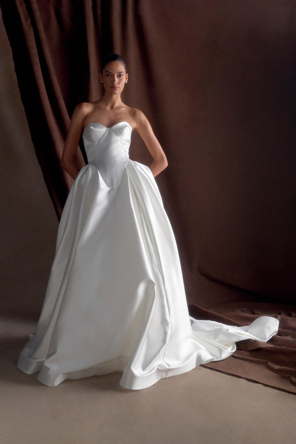 Delphine Satin Strapless Maxi Gown in White – Chic&Drifts