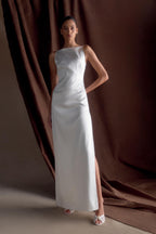 Violet Sleeveless Satin Maxi Dress in White – Chic&Drifts
