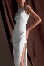 Violet Sleeveless Satin Maxi Dress in White – Chic&Drifts