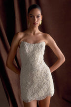 Eva Hand Beaded Pearl & Lace Mini Dress in White – Chic&Drifts