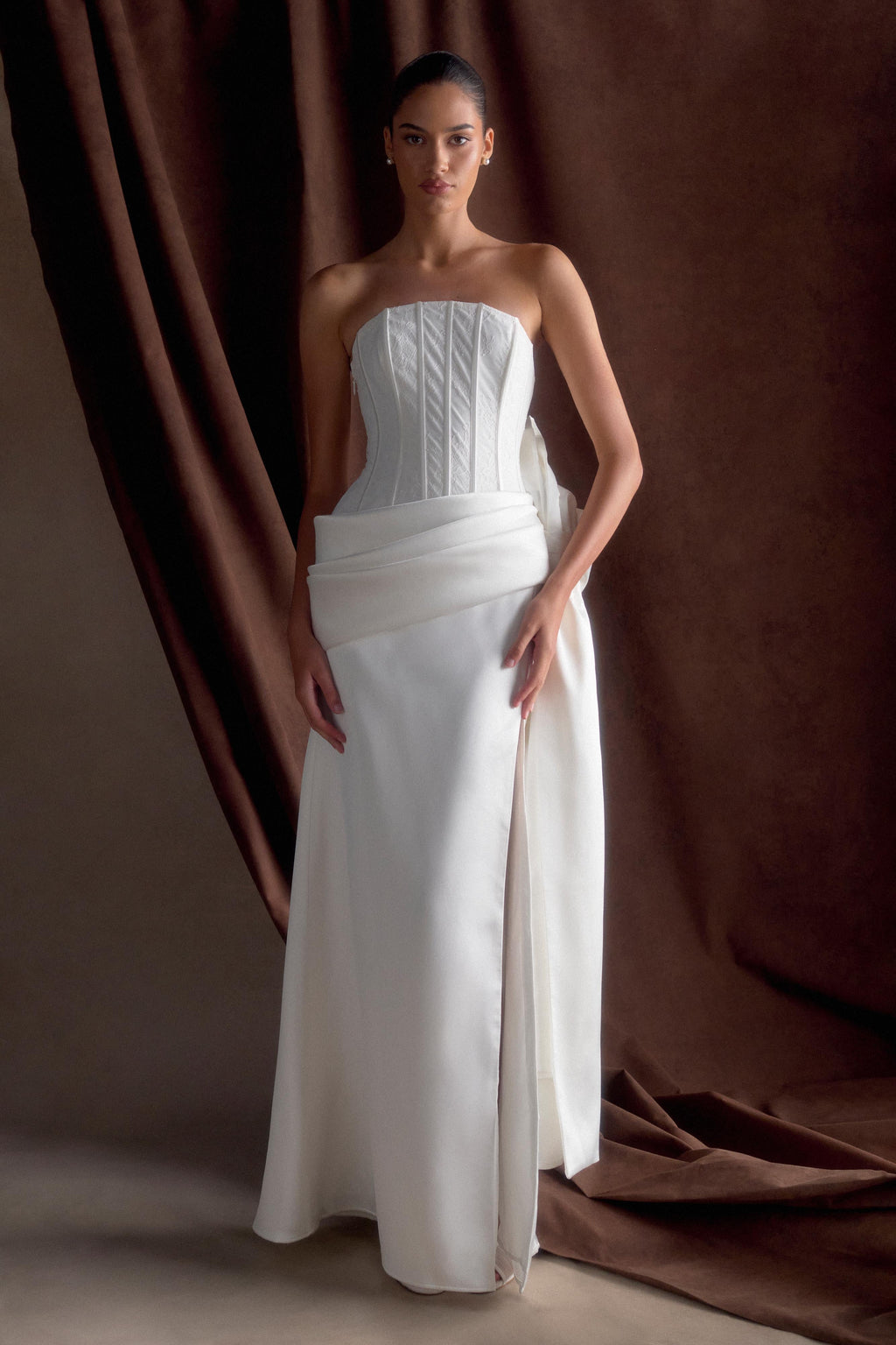 Galia Satin Corset Gown in White – Chic&Drifts