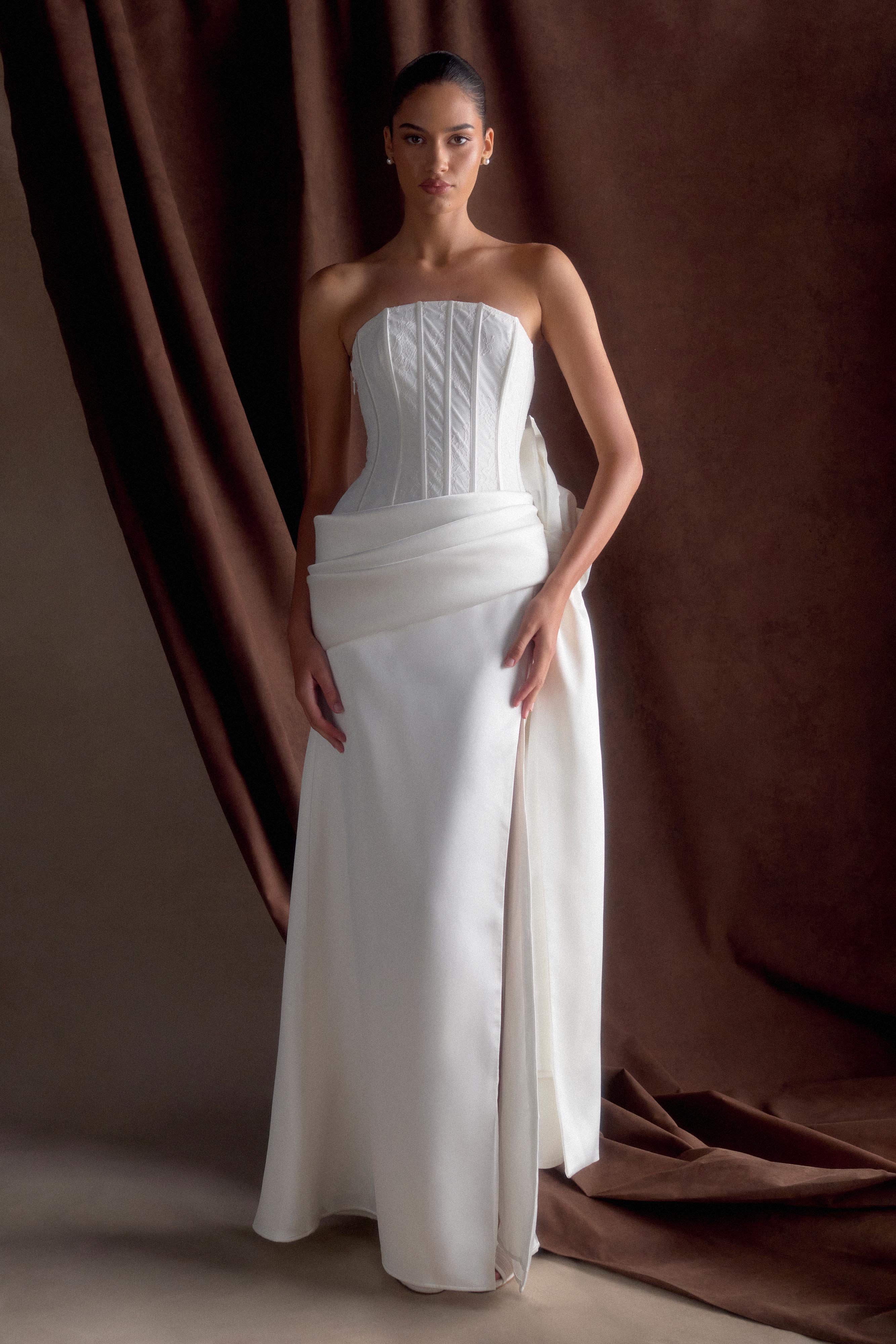 Galia Satin Corset Gown in White – Chic&Drifts