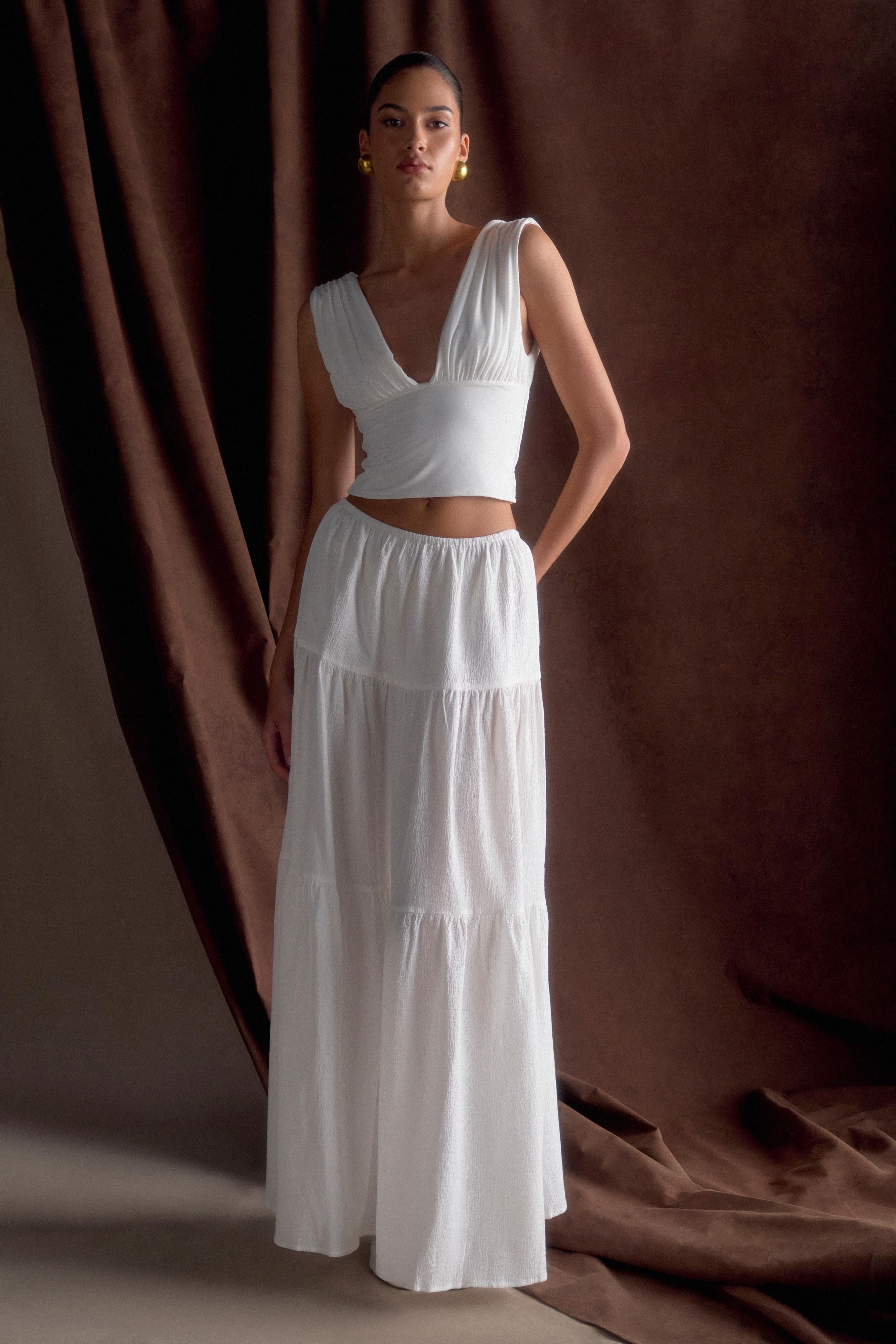 Jacinda Cotton Maxi Skirt in White – Chic&Drifts