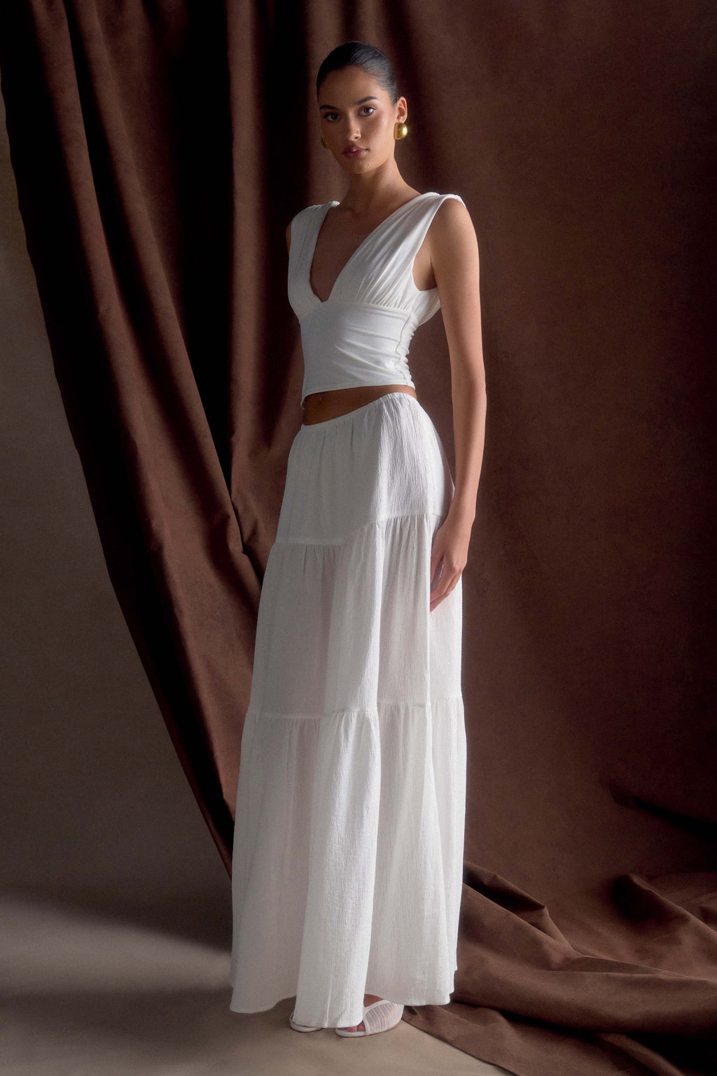 Jacinda Cotton Maxi Skirt in White – Chic&Drifts