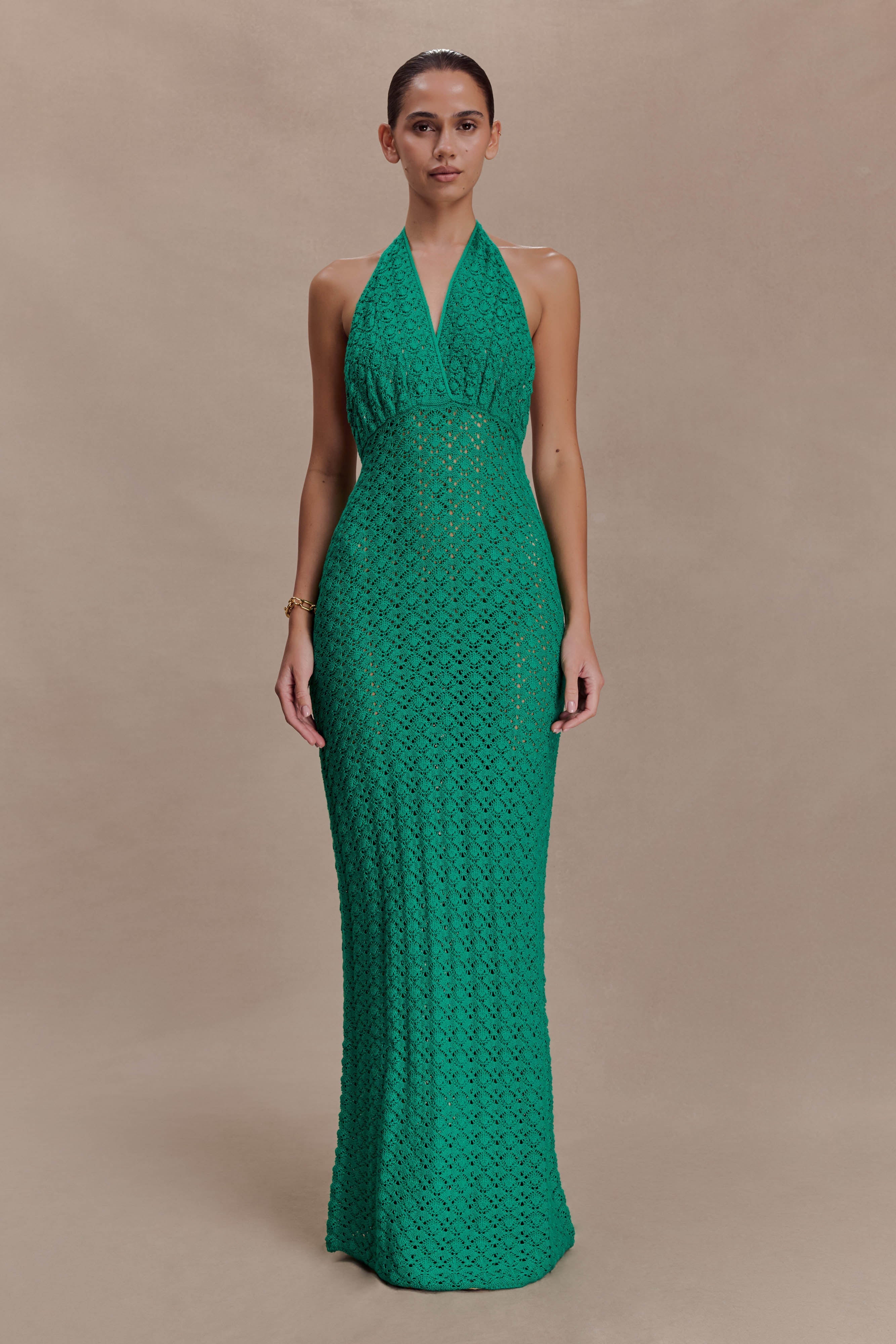 Deeliah Halterneck Crochet Maxi Dress