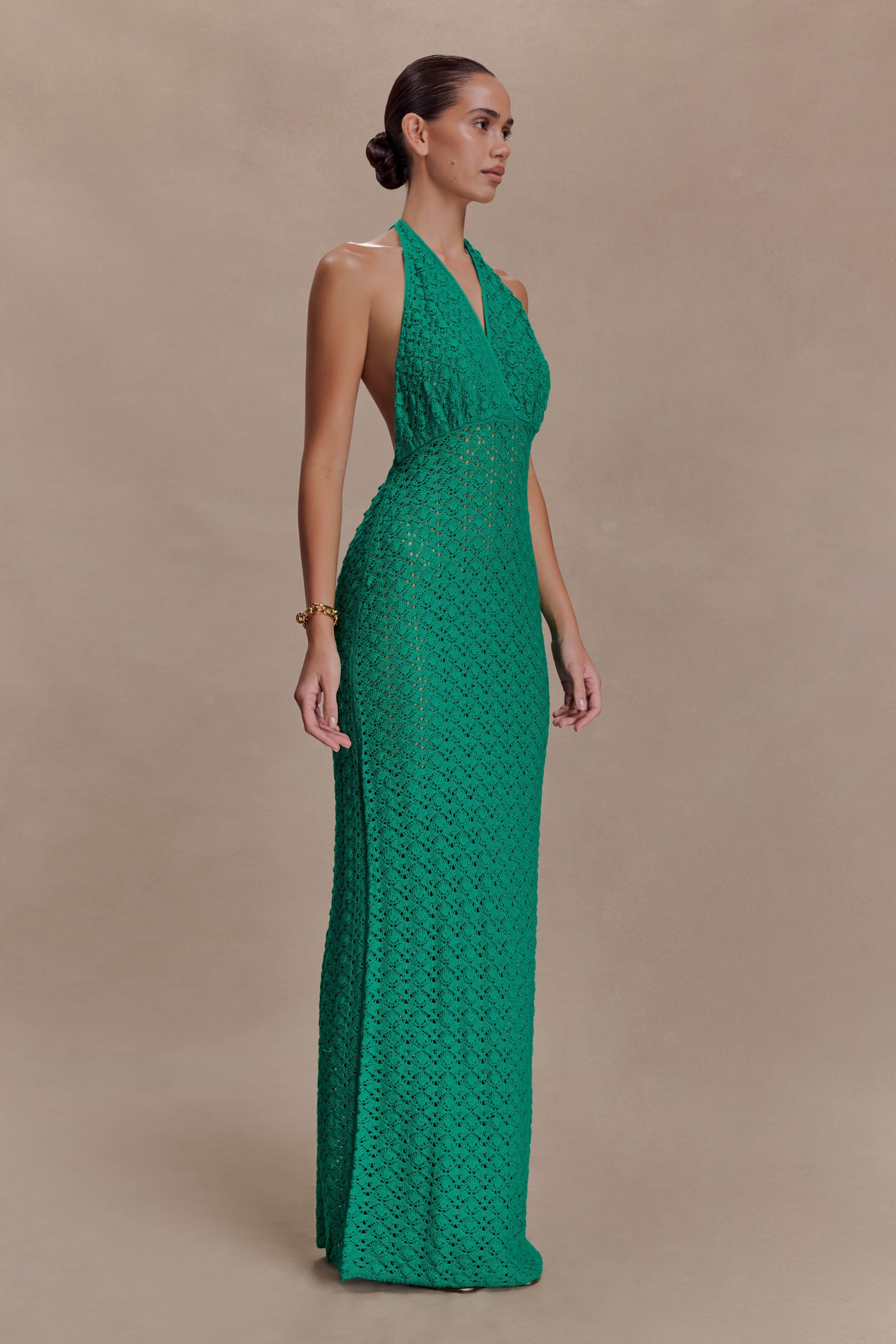 Deeliah Halterneck Crochet Maxi Dress