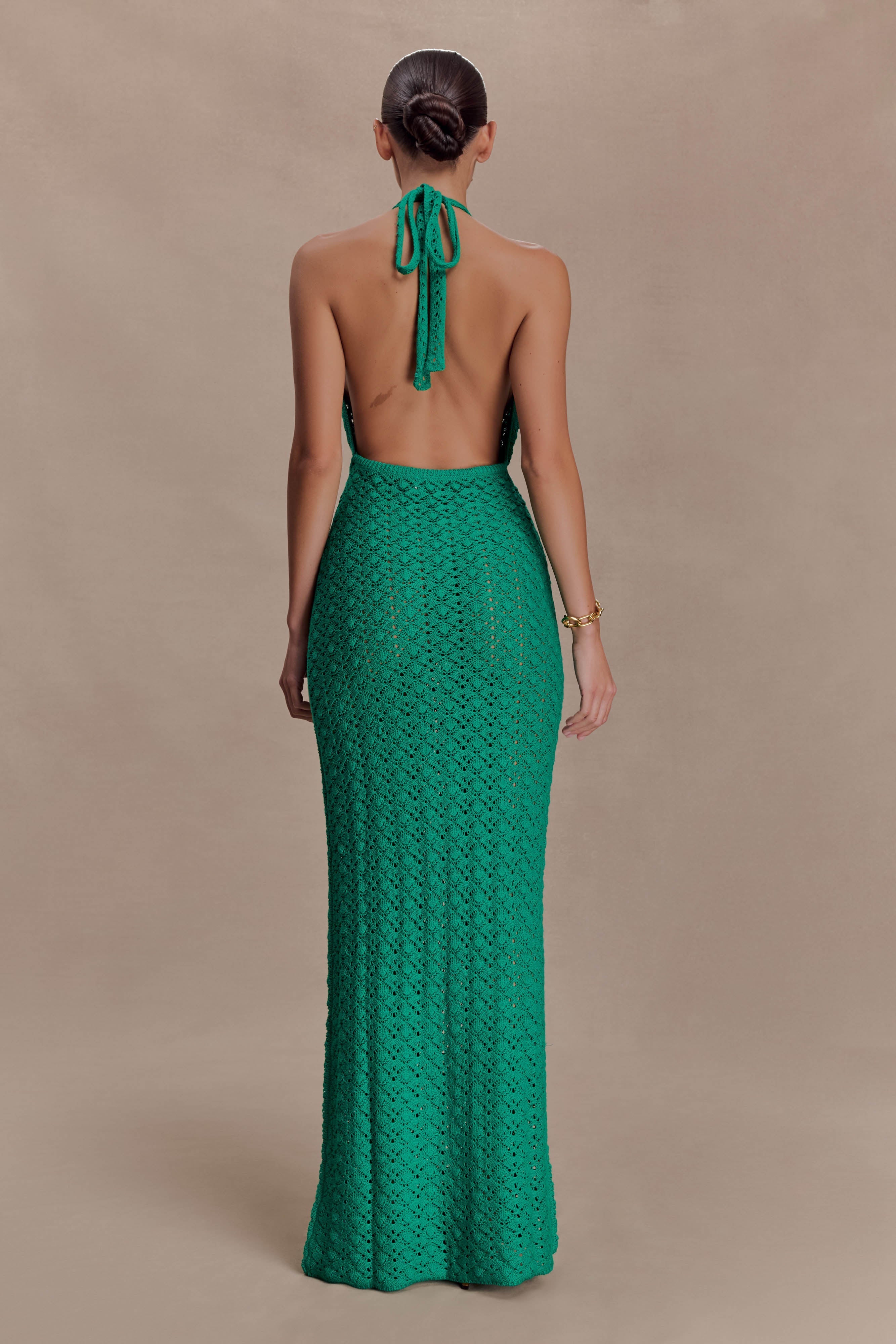 Deeliah Halterneck Crochet Maxi Dress