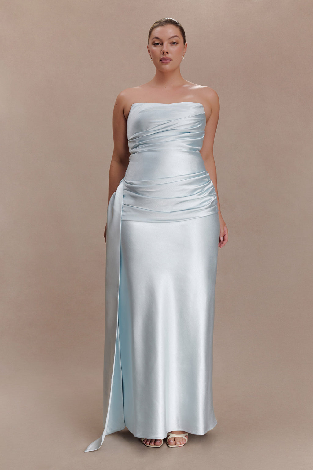 Sarah Strapless Maxi Dress With Waist Tie in Ice Blue – Chic&Drifts