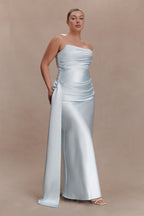 Sarah Strapless Maxi Dress With Waist Tie in Ice Blue – Chic&Drifts