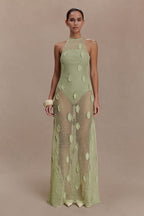 Elfie Crochet Halter Maxi Dress in Pastel Green – Chic&Drifts