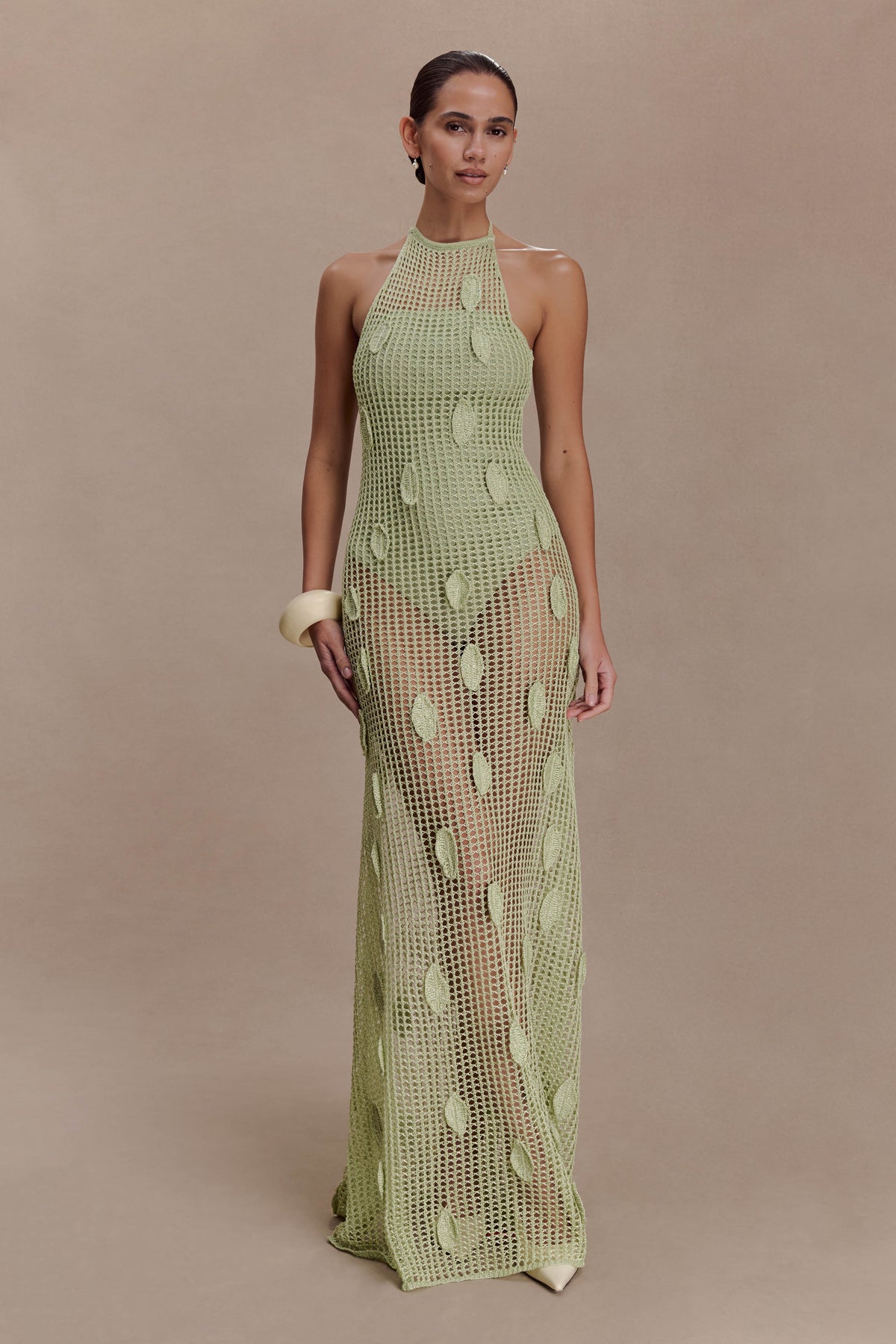 Elfie Crochet Halter Maxi Dress in Pastel Green – Chic&Drifts
