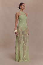 Elfie Crochet Halter Maxi Dress in Pastel Green – Chic&Drifts