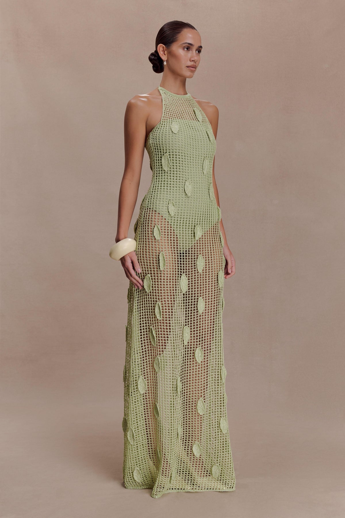 Elfie Crochet Halter Maxi Dress in Pastel Green – Chic&Drifts