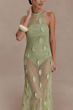 Elfie Crochet Halter Maxi Dress in Pastel Green – Chic&Drifts