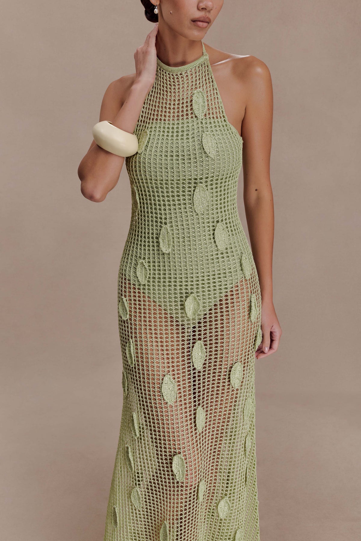 Elfie Crochet Halter Maxi Dress in Pastel Green – Chic&Drifts