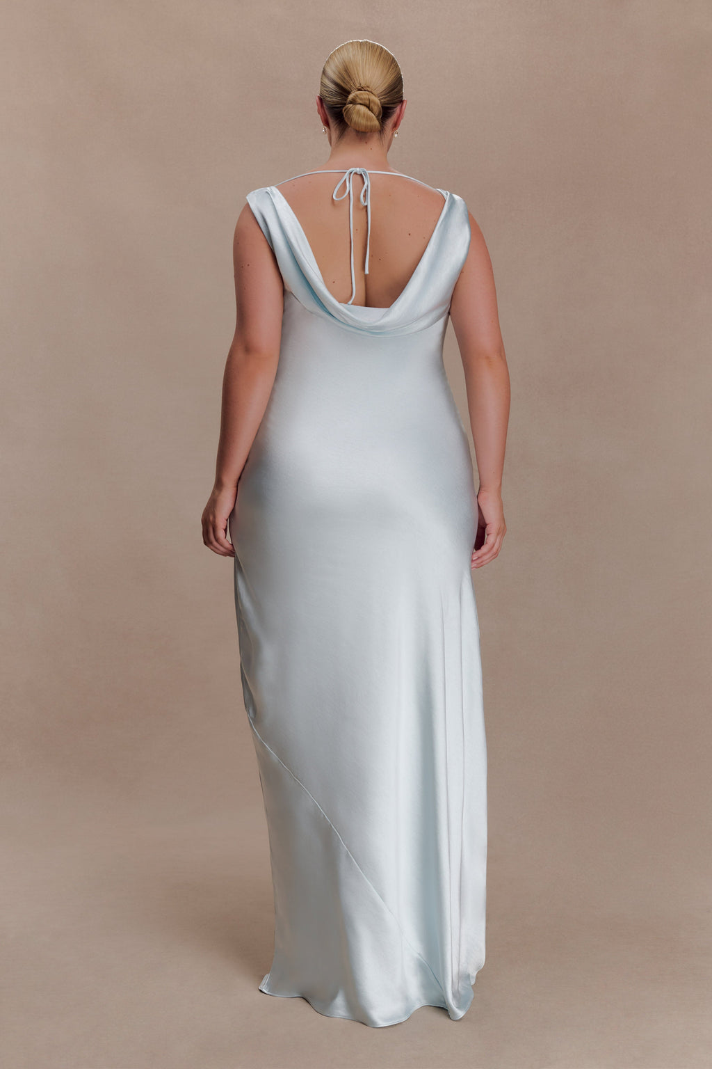 Ashley Cowl Neck Lace And Satin Maxi Dress in Ice Blue – Chic&Drifts