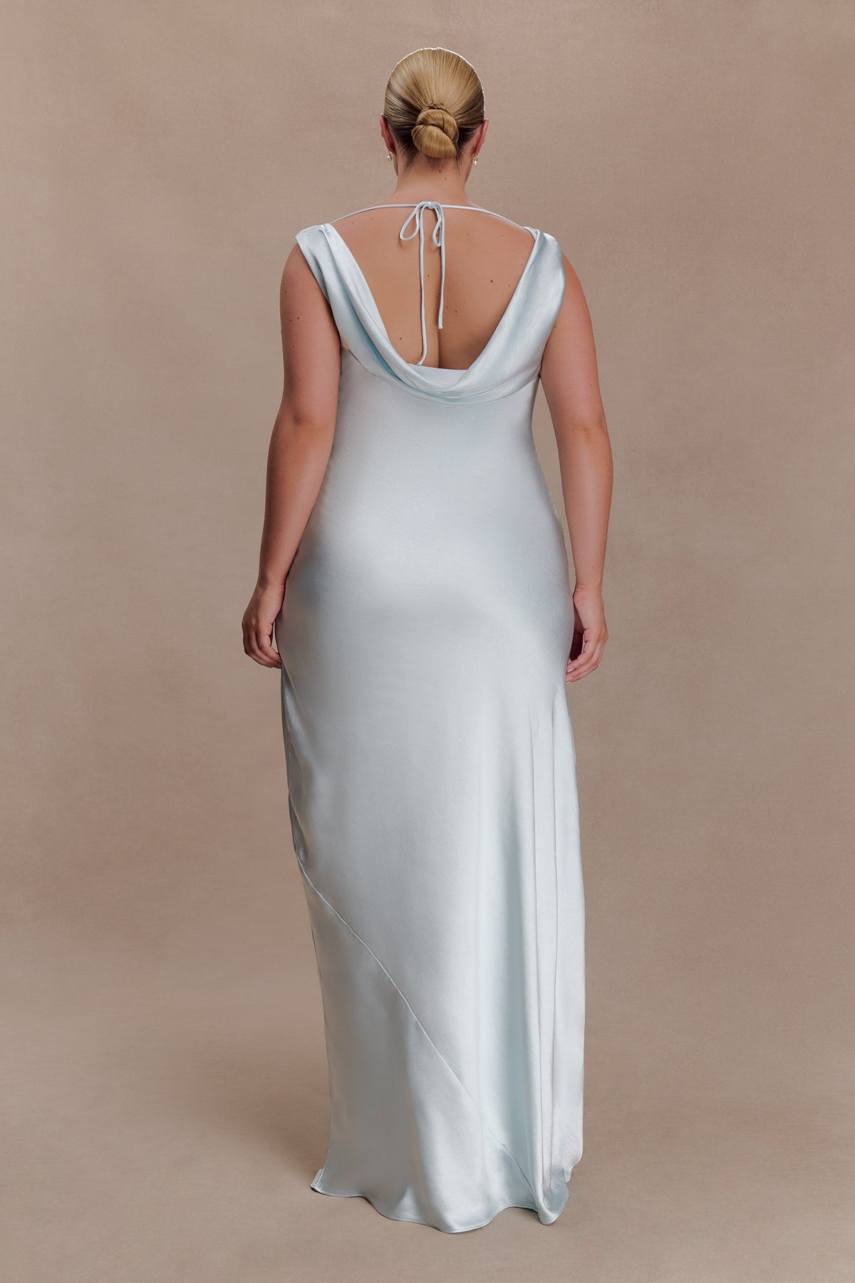 Ashley Cowl Neck Lace And Satin Maxi Dress in Ice Blue – Chic&Drifts