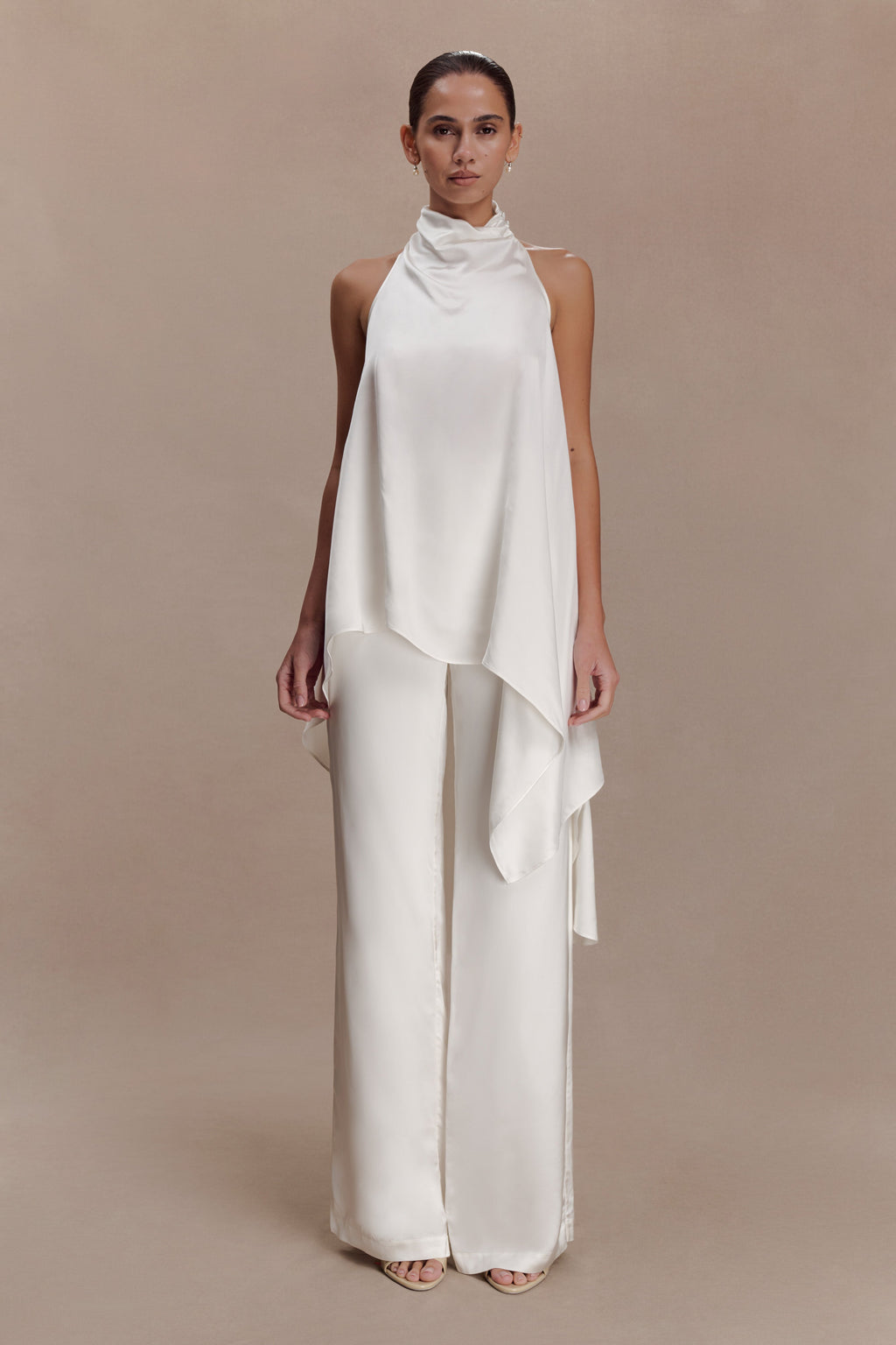 Sydney Straight Leg Satin Trousers - Ivory