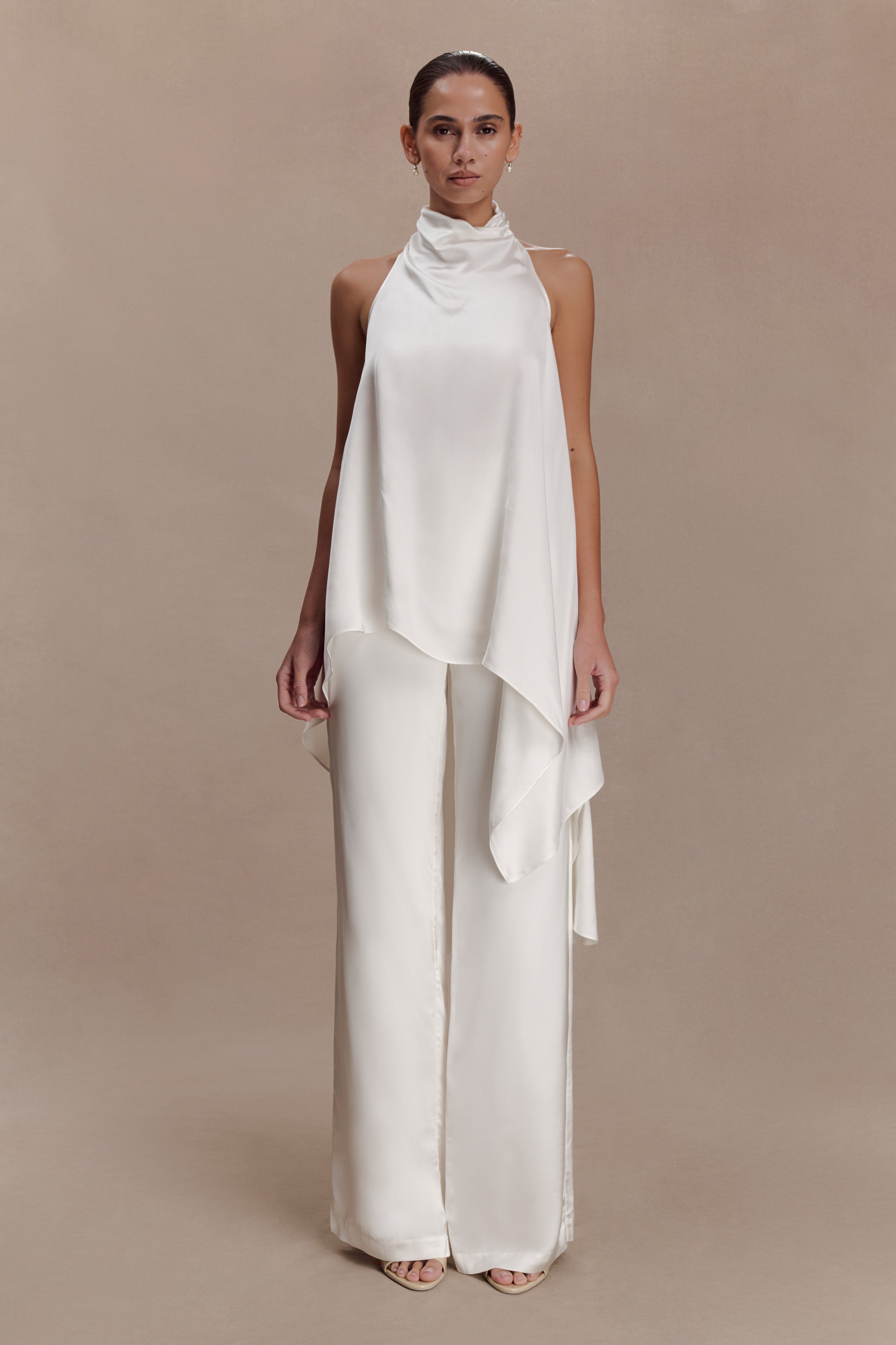 Sydney Straight Leg Satin Trousers - Ivory