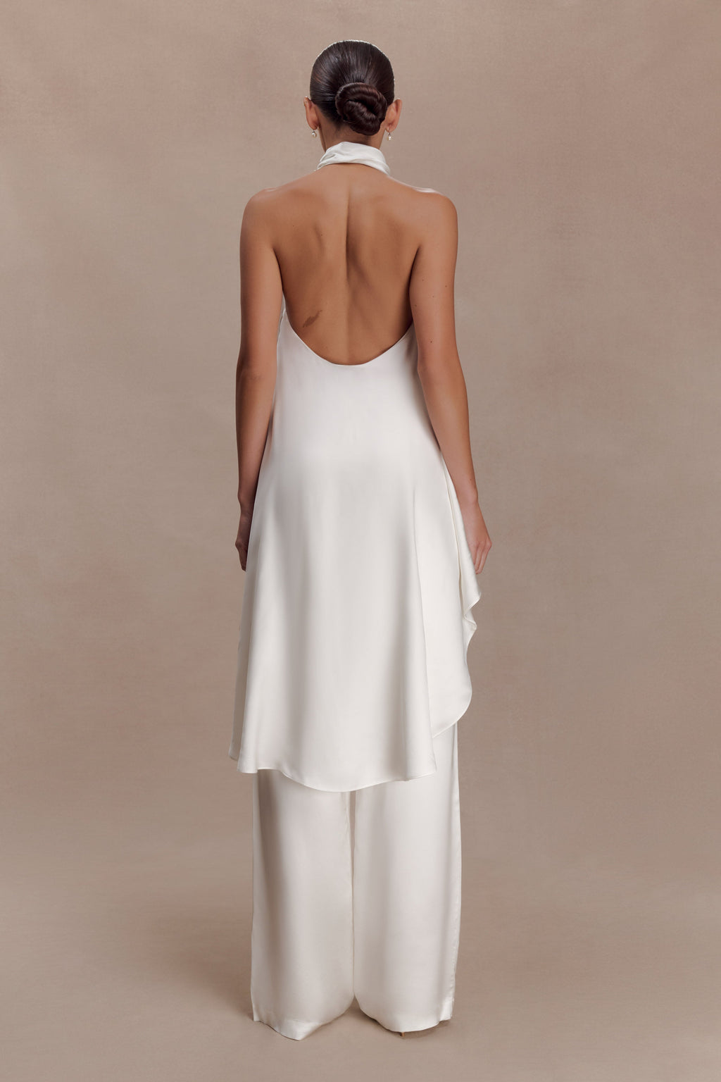 Sydney Straight Leg Satin Trousers - Ivory
