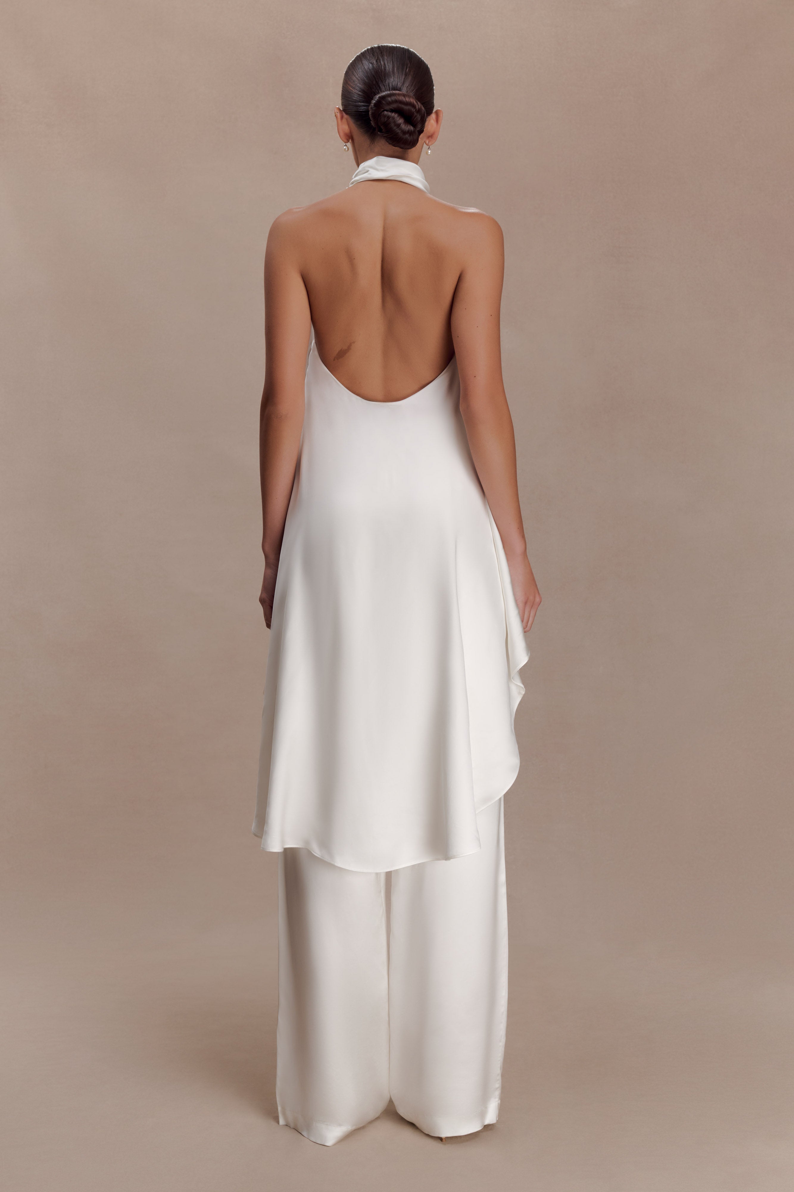 Sydney Straight Leg Satin Trousers - Ivory