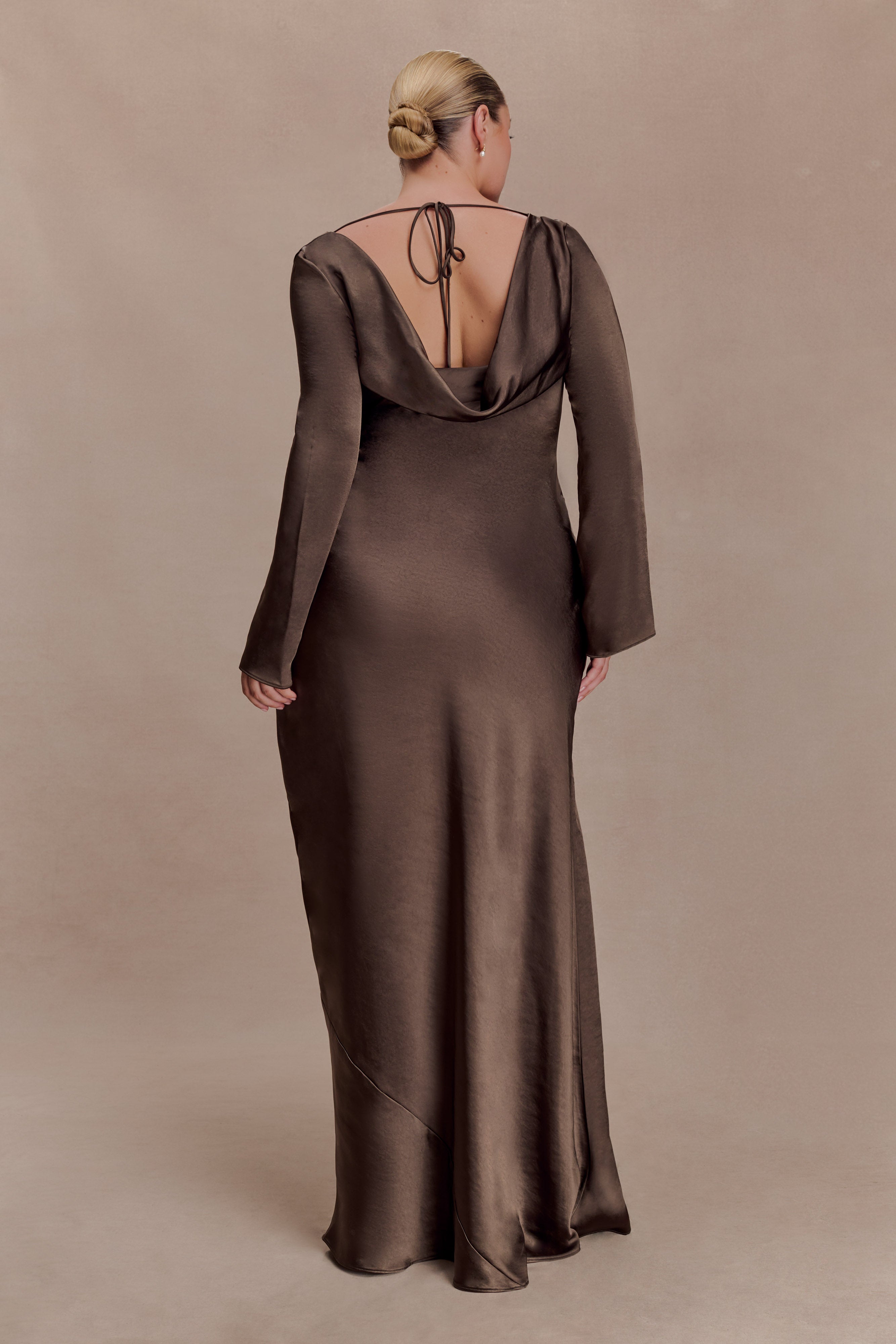 Eliza Long Sleeve Cowl Lace And Satin Maxi Dress