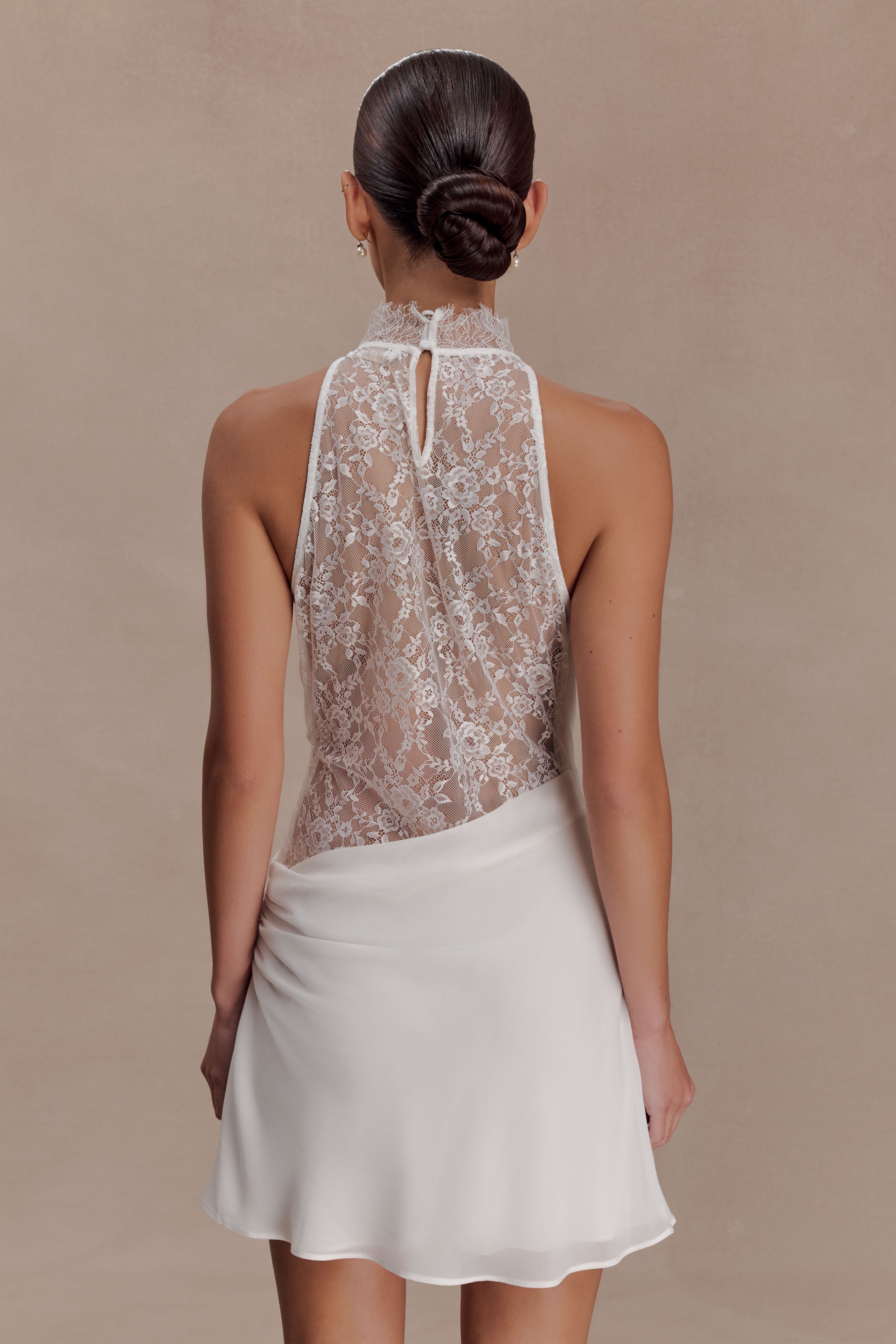 Arra Chiffon And Lace Halter Mini Dress