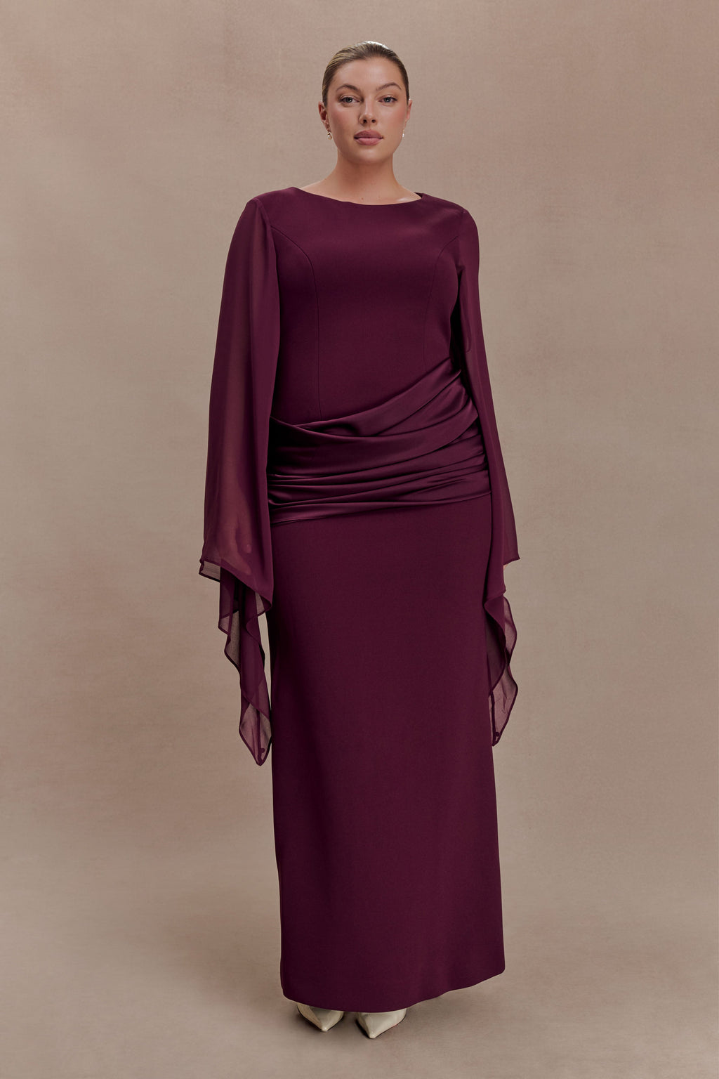 Samantha Waterfall Sleeves Maxi Dress in Wine – Chic&Drifts