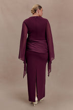 Samantha Waterfall Sleeves Maxi Dress in Wine – Chic&Drifts