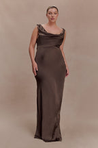 Ashley Cowl Neck Lace And Satin Maxi Dress in Ice Blue – Chic&Drifts