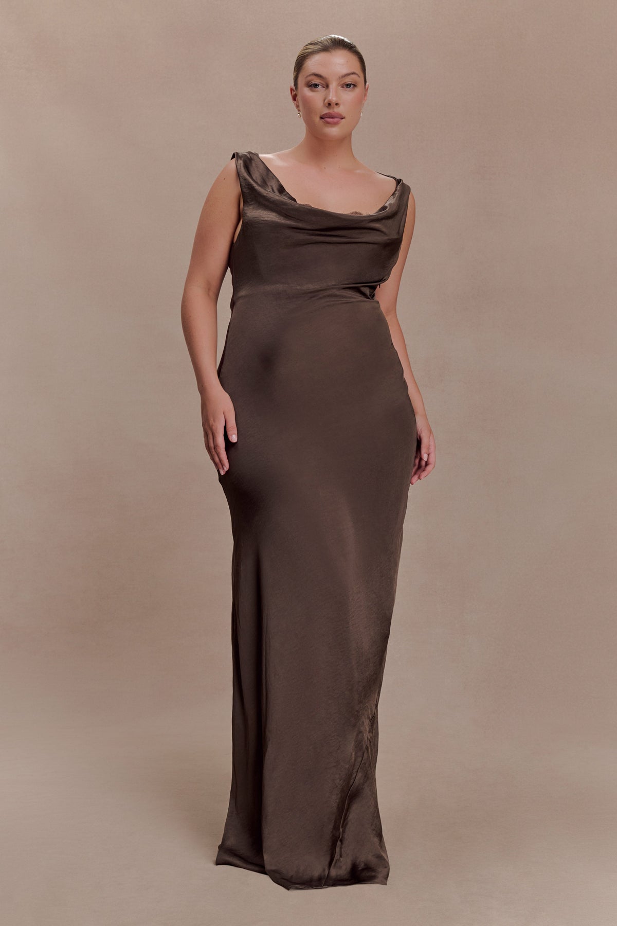 Ashley Cowl Neck Lace And Satin Maxi Dress in Ice Blue – Chic&Drifts