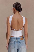 Talia Chiffon And Linen Halter Top in White – Chic&Drifts