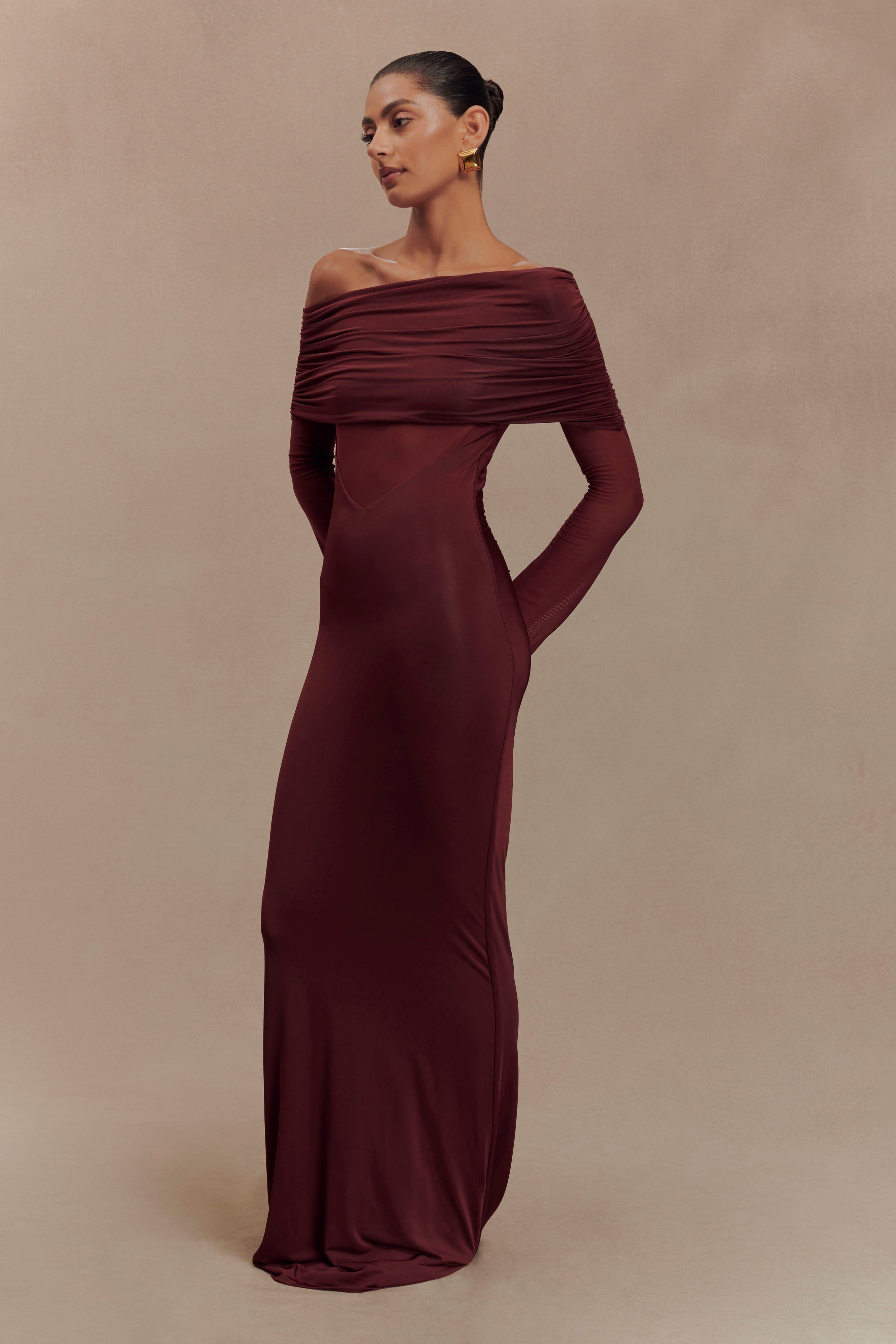 Kaitlin One Shoulder Slinky And Mesh Maxi Dress