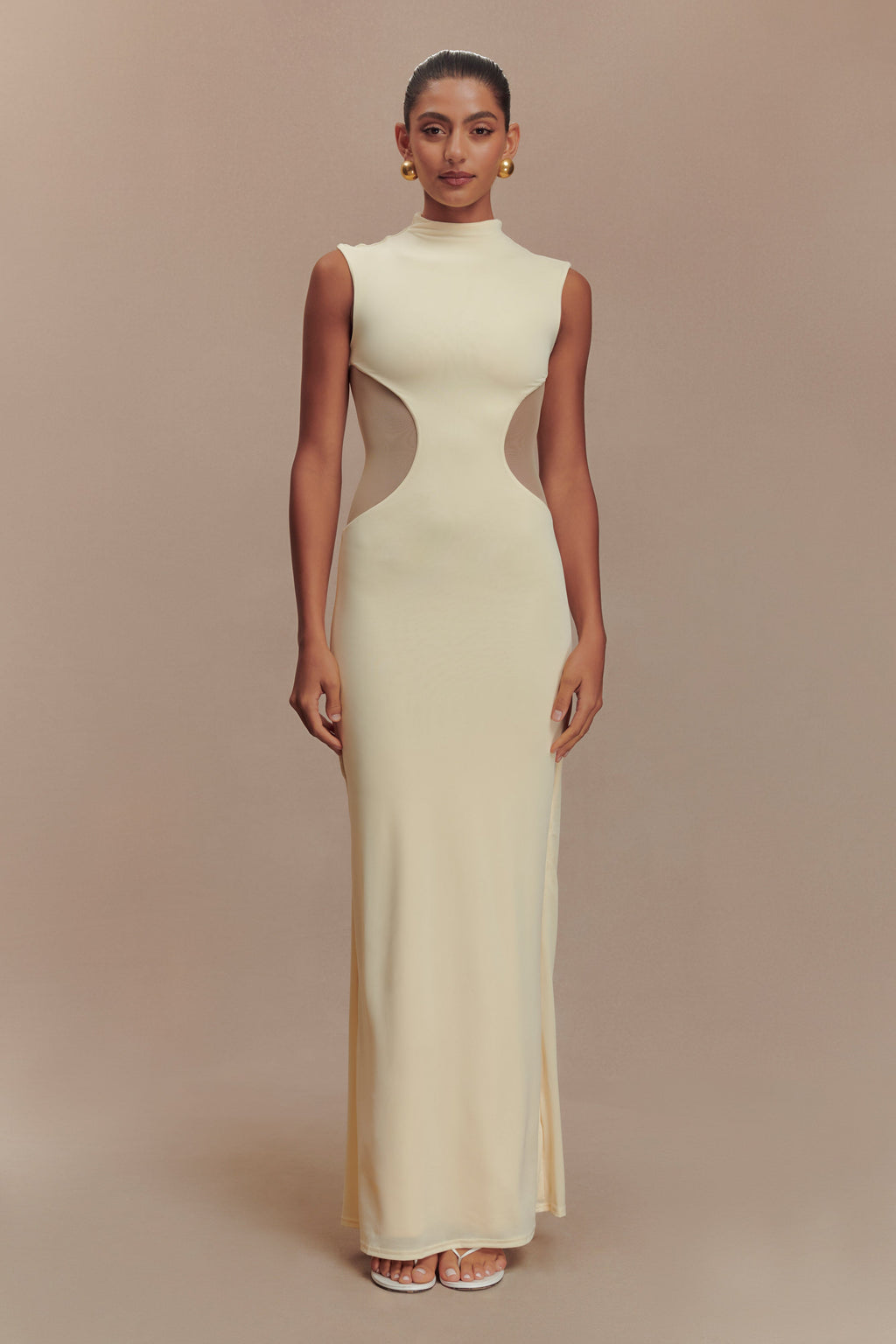 Massie Slinky And Mesh Maxi Dress in Lemon – Chic&Drifts