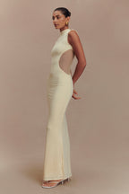 Massie Slinky And Mesh Maxi Dress in Lemon – Chic&Drifts