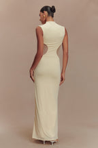 Massie Slinky And Mesh Maxi Dress in Lemon – Chic&Drifts
