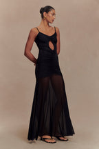 Delaney Slinky And Mesh Maxi Dress in Black – Chic&Drifts