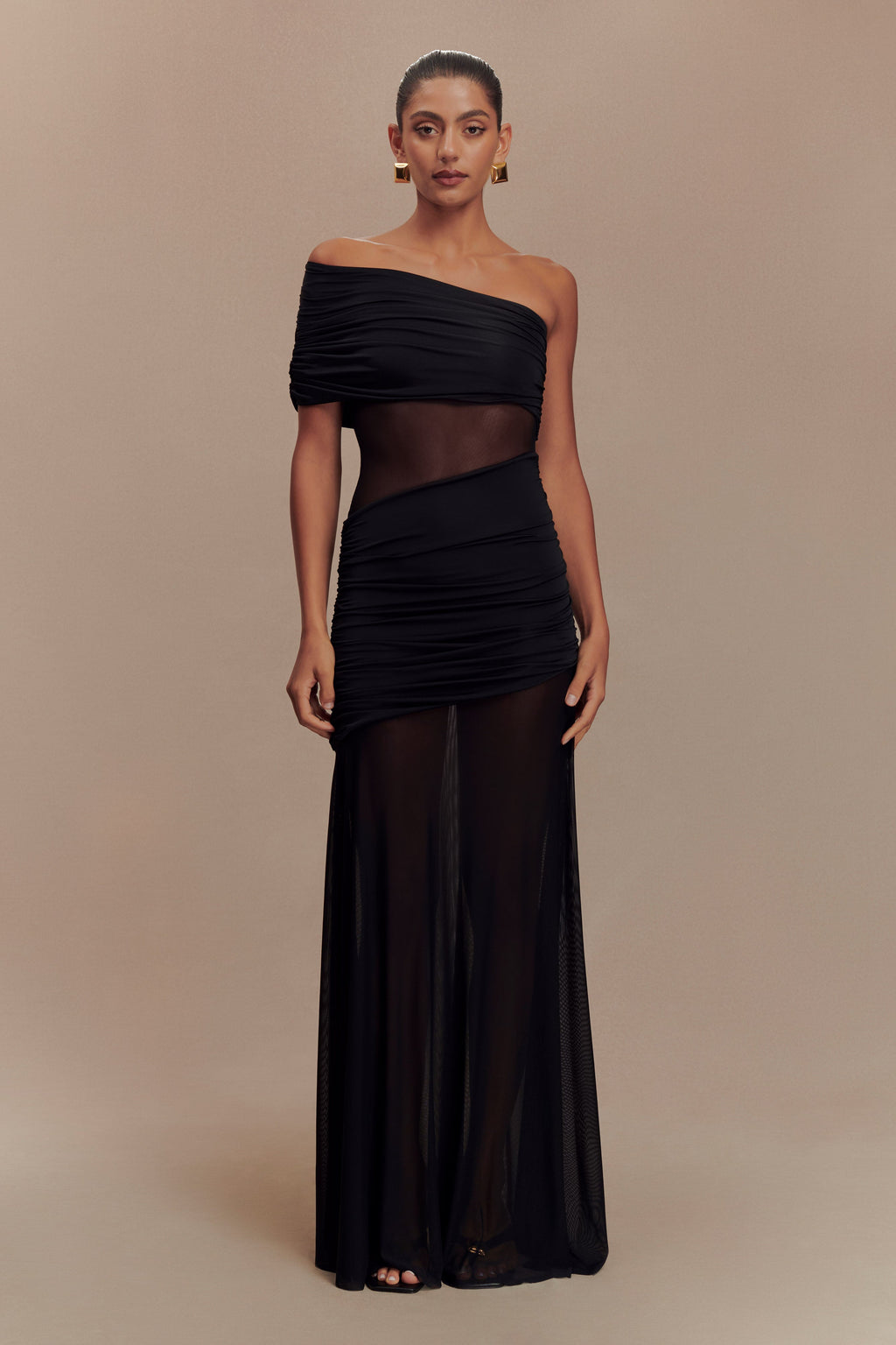 Dallas One Shoulder Mesh Maxi Dress in Black – Chic&Drifts