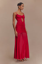 Delaney Slinky And Mesh Maxi Dress in Red – Chic&Drifts